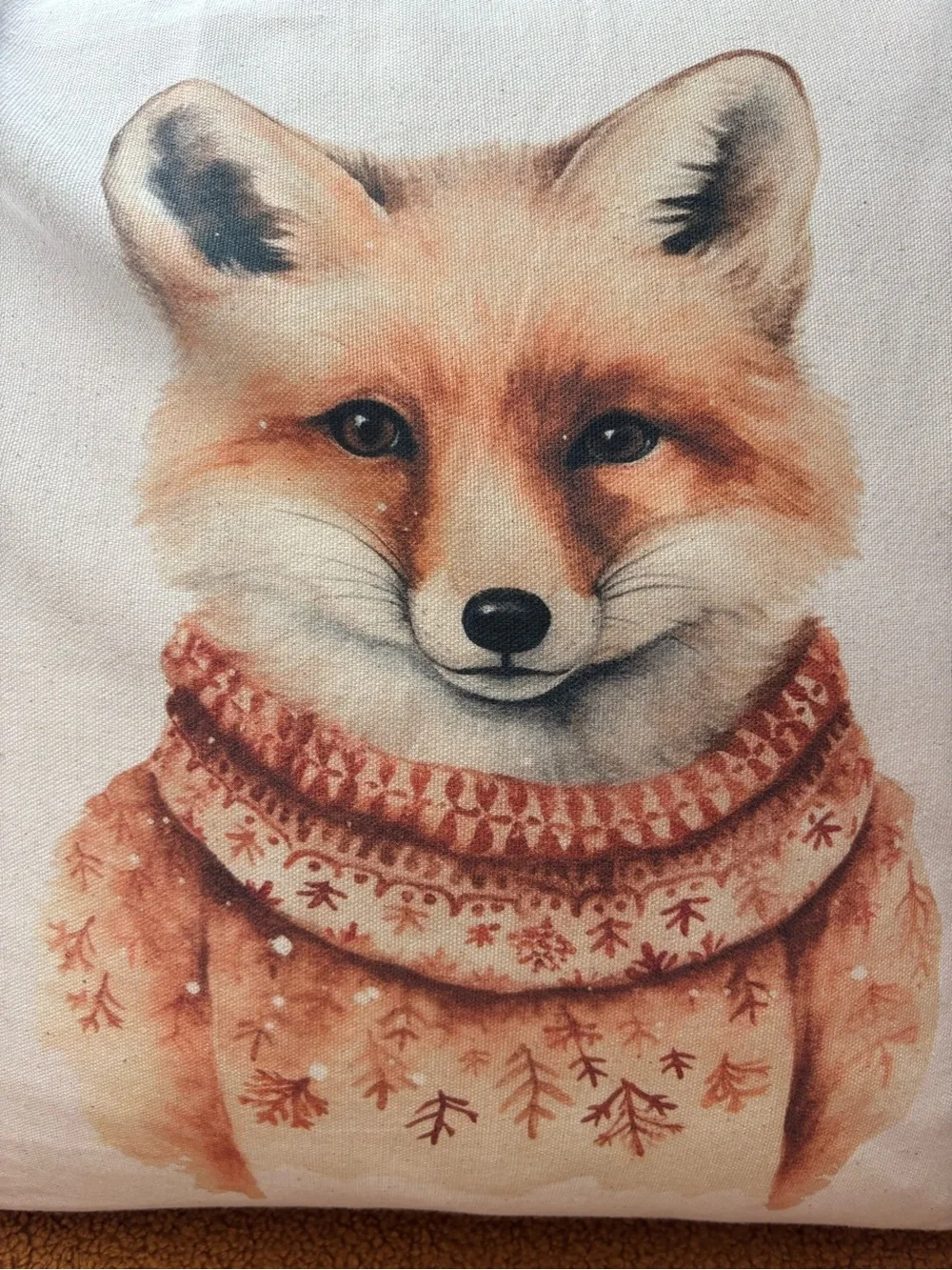 Fox Holiday Throw Pillow - Cream and Rust